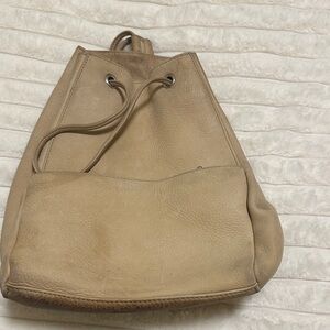 Vintage Eddie Bauer Tan Leather Bucket Backpack Bag